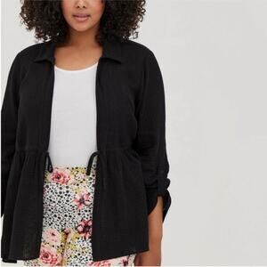 Torrid Textured Gauze Tie Waist 3rd Piece Black Cardigan Size 3X